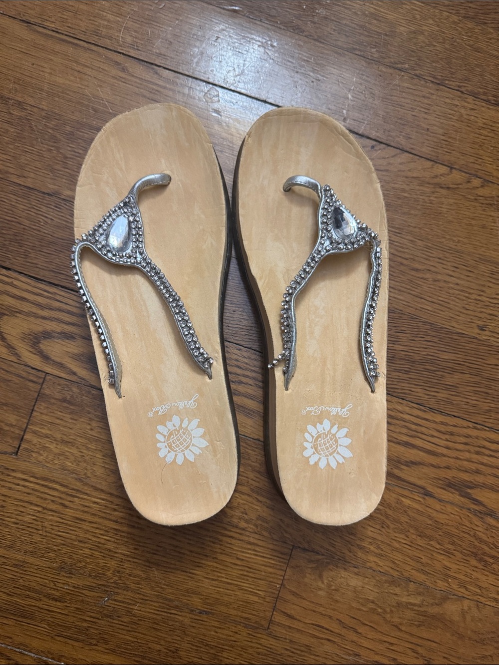 Yellow Box Silver Rhinestone Wedge Toe-Post Sandals - Picture 2 of 4